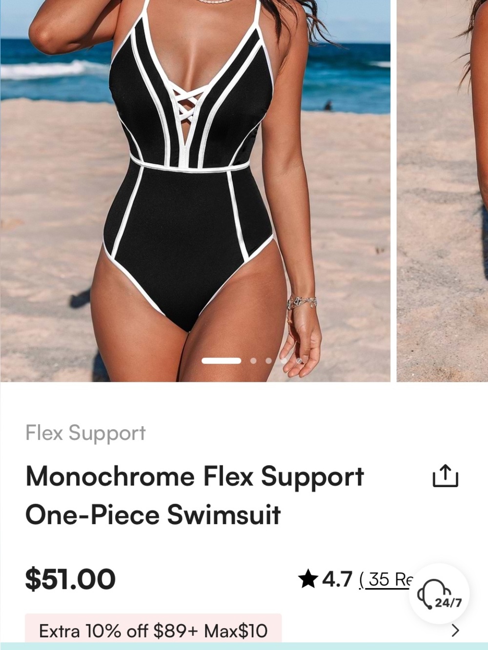 NWT CUPSHE SLIM AND SCULPT one piece swimsuit with Tummy control - Picture 7 of 9